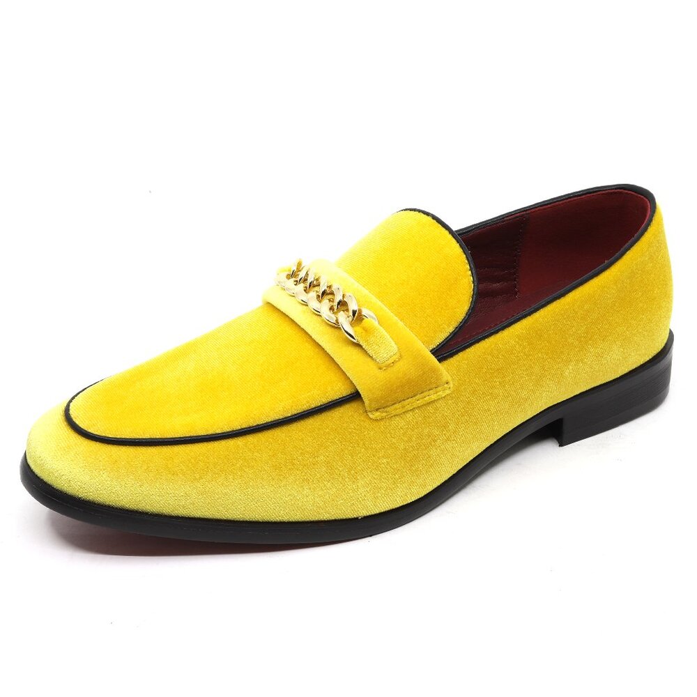Yellow Men's Vintage Velvet Designer Classic Smoking Dress Tuxedo Loafers Shoes